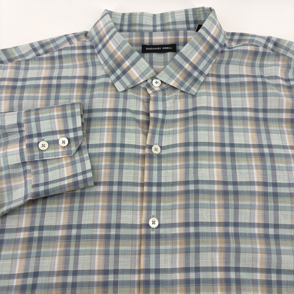 Zachary Prell Mens XL Blue Teal Plaid Long Sleeve Button Down Shirt Business